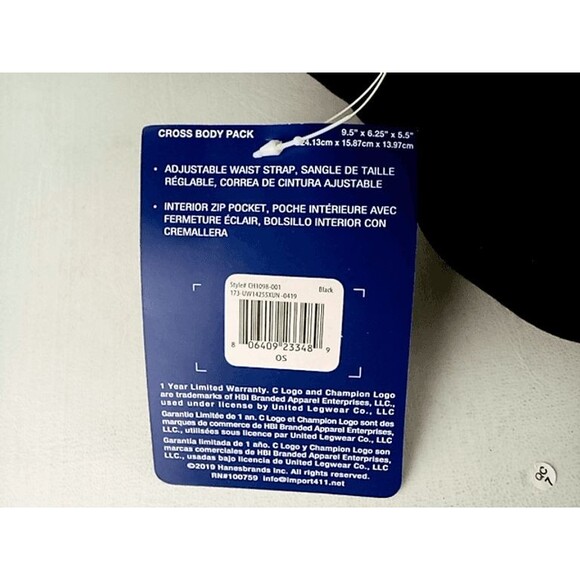 Black Champion Unisex Life Reverse Weave Crossbody Waist Pack Large Fanny Pack - Picture 4 of 10